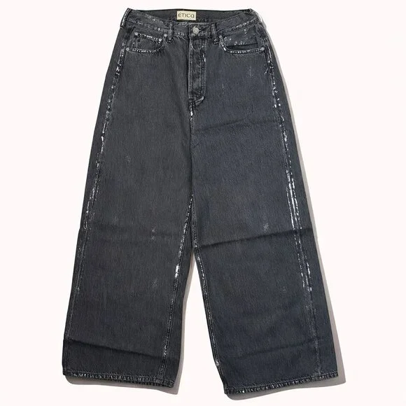 Anthropologie Etica Marley Ultra High Rise Baggy Jeans Women's Sz 30 Icicle Grey - Picture 7 of 16